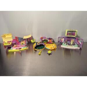 Vintage Polly Pocket Lot 3 Play Sets Tropical Pets Video Party Sports Shop 2000